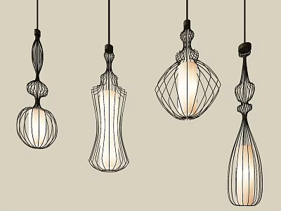 Modern Pendant Light Designs With Unique Wire Structures And Various Shapes For Home Decor 3d model