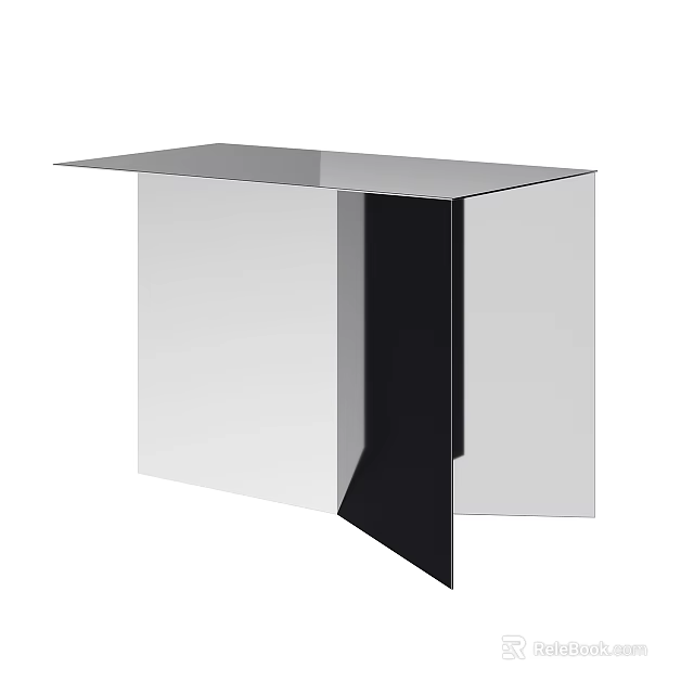 Modern Coffee Table With Glass Top And Black Mirrored Geometric Base 3d model 