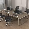 Modern Office Desk Setup With Multiple Computer Monitors Black Ergonomic Chairs And Keyboards 3d model