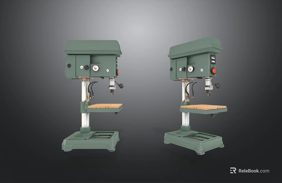 Green Industrial Drill Press Machines With Stable Base And Precision Drilling 3d model 