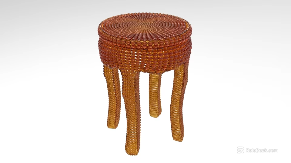 Brown Woven Stool With Spiral Texture And Unique Curved Legs Design 3d model 