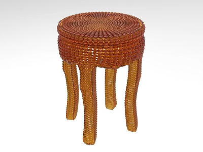 Brown Woven Stool With Spiral Texture And Unique Curved Legs Design 3d model