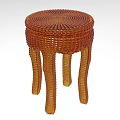 Brown Woven Stool With Spiral Texture And Unique Curved Legs Design