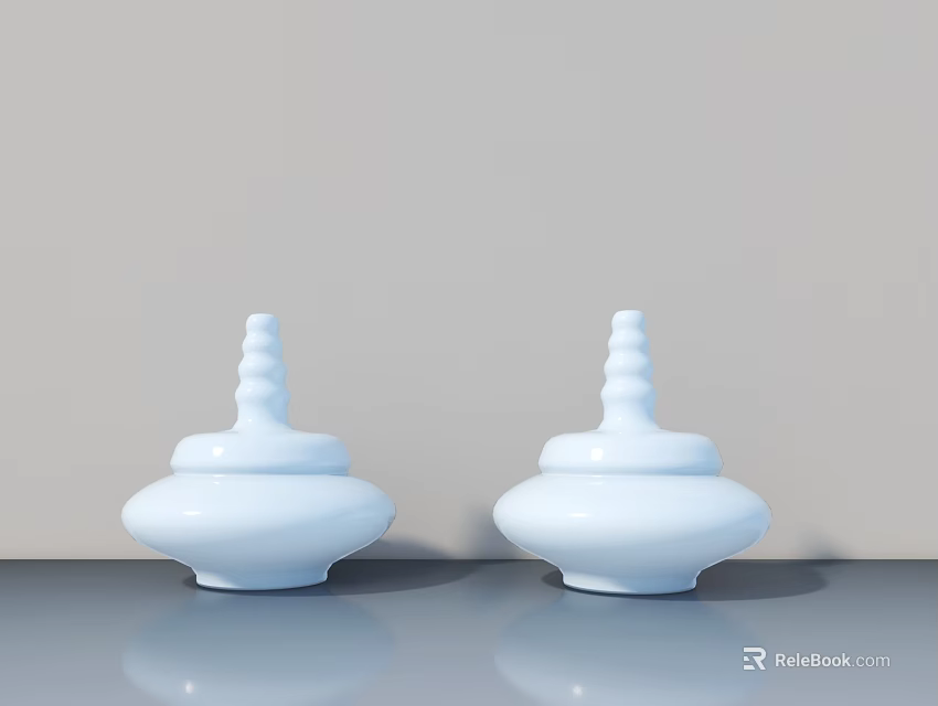 Pair of White Modern Decorative Ornament Set With Spiral Top For Tabletop 3d model 