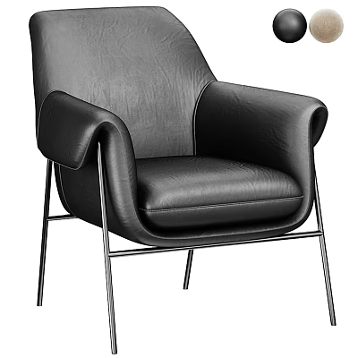 Modern Black Leather Single Sofa with Sleek Metal Frame and Comfortable Design 3d model