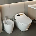 Modern Bathroom Interior With White Smart Toilet Bidet Wooden Vanity And Tiled Floor