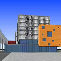 Modern Multi Storey Building Exterior With Orange Section Gray Structure And Glass Elements 3d model