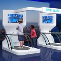Interactive Drone Experience Stand With Kids Operating Screens And City Background 3d model
