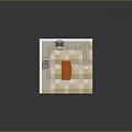 Modern Kitchen Interior With Orange Island Counter White Cabinets Stove Range Hood And Checkerboard Tiles