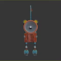 Blue Toy Robot With Megaphone Yellow Eyes And Red Flag Design