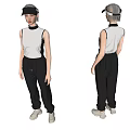Woman In White Sleeveless Top Black Pants White Shoes And Black Headband Front Back Views