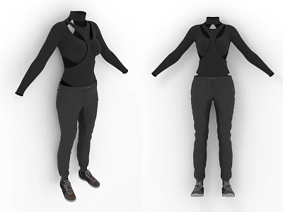 Black Clothing Set With Unique Top Design Tight Pants And Casual Shoes 3d model