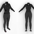 Black Clothing Set With Unique Top Design Tight Pants And Casual Shoes