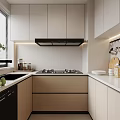 Bright Modern Kitchen With White Light Wood Cabinets Black Range Hood And Built in Stove