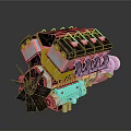 Detailed High Quality Automotive Engine With Cylinders Fan And Mechanical Components