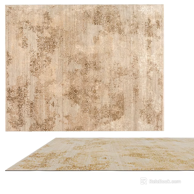 Elegant Square Rug With Beige And Gold Intricate Decorative Pattern For Home Interior 3d model 