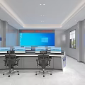 College Monitoring Room With Multiple Computer Monitors Control Desk And Wall Logo