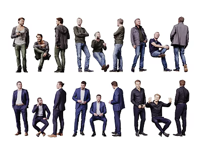 Men In Various Poses And Attires Including Casual Wear And Formal Suits 3d model