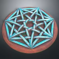 Decorative Geometric Art Piece Featuring Blue Interlaced Star Design On Round Wooden Base