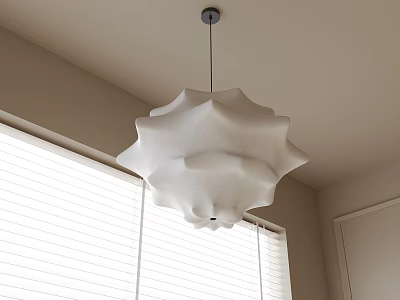 White Modern Petal Shaped Pendant Light Hanging In Room With Window Blinds 3d model