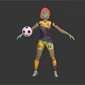 Female Soccer Player Standing With Pink Hair In Yellow Gray Number 10 Jersey Holding Football