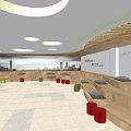 Modern Reception Area With Large Display Screen Colorful Stools And Circular Lighting 3d model