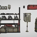 Industrial Equipment with Gauges Control Panels Valves Pipes And Metal Containers