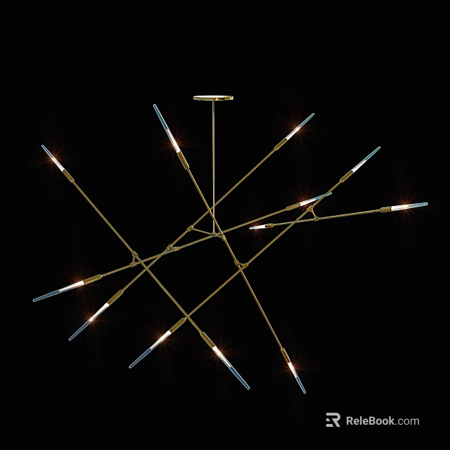 Contemporary Gold Metal Chandelier Featuring Multiple Slim Light Arms And Glowing Bulbs 3d model 