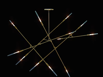 Contemporary Gold Metal Chandelier Featuring Multiple Slim Light Arms And Glowing Bulbs 3d model