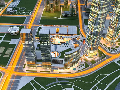 Aerial View Urban Planning With Modern Skyscrapers Central Plaza Roads And Green Spaces 3d model