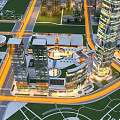 Aerial View Urban Planning With Modern Skyscrapers Central Plaza Roads And Green Spaces