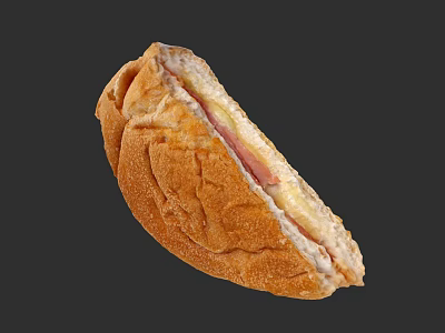 Delicious Golden Bread Sandwich With Ham And Melted Cheese Filling 3d model