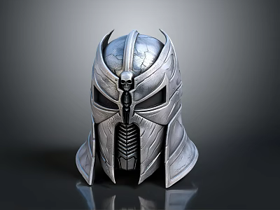 Silver Mythical Helmet Featuring Intricate Metallic Ornate Design And Spiked Top 3d model