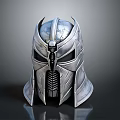Silver Mythical Helmet Featuring Intricate Metallic Ornate Design And Spiked Top