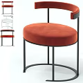 Modern Orange Velvet Single Chair With Round Seat Black Metal Frame And Armrest