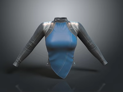 Fitted High Neck Blue Tech Inspired Top With Silver Shoulder Accents 3d model