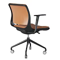 Modern Office Desk and Chair Set with Brown Leather Wheeled Chair and Black Frame