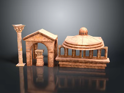 Classical Stone Architectural Scene Components With Column Small Arch Structure And Dome Pavilion 3d model