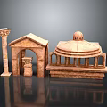 Classical Stone Architectural Scene Components With Column Small Arch Structure And Dome Pavilion 3d model