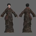 Worn Leather Robed Character With Creature Inspired Robe Front Back Views