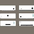 White Wall Mounted Air Conditioners With Different Models Arranged On Light Colored Wall 3d model