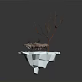Floating Ice Platform With Leafless Tree And Group Of Reindeer On Dark Background