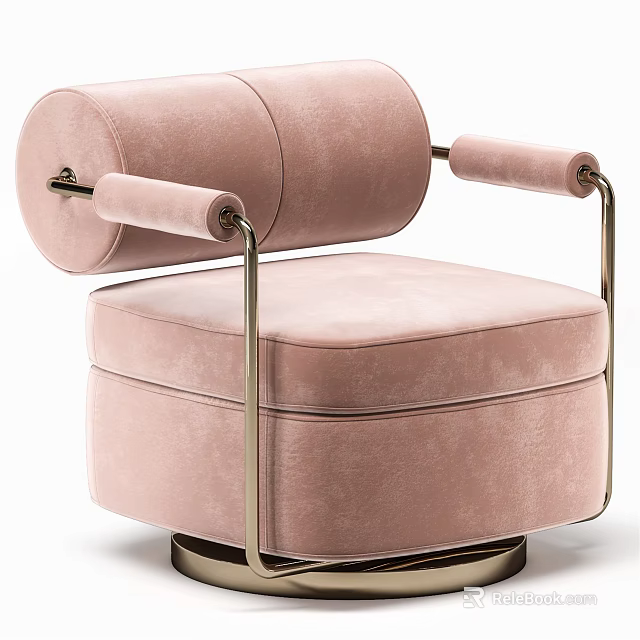 Pink Velvet Single Sofa With Metal Frame And Round Base Modern Design 3d model 