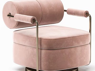 Pink Velvet Single Sofa With Metal Frame And Round Base Modern Design 3d model