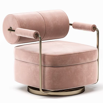 Pink Velvet Single Sofa With Metal Frame And Round Base Modern Design 3d model
