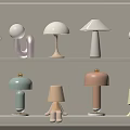 Modern Minimalist Table Lamps With Various Designs On White Shelves For Home Interior Decor