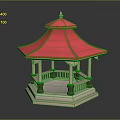 Traditional Style Pavilion With Red Roof White Pillars And Hexagonal Base