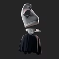 Gray High Neck Short Sleeved Cropped Top with Black Pleated Skirt Belt and Arm Sleeves