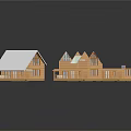 Log Cabin 3D Model Design With Two Story Structure Balcony Windows And Interior Layout 3d model