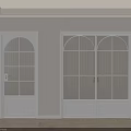 White Arched Glass Doors Interior With Wooden Flooring And Green Plant